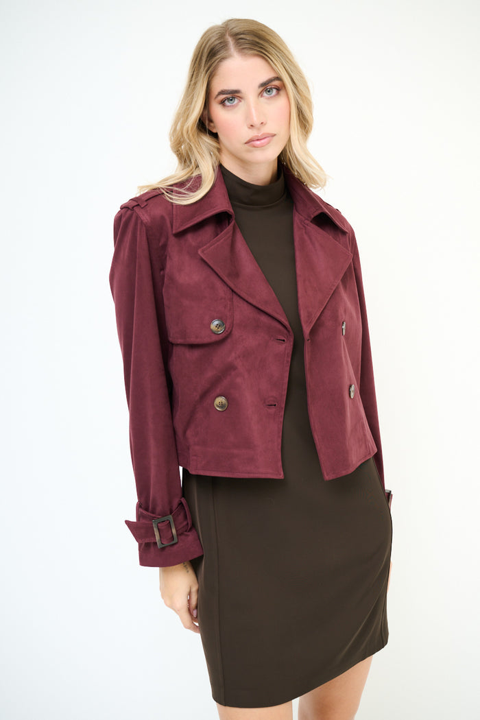 Cropped double-breasted trench jacket wholesale