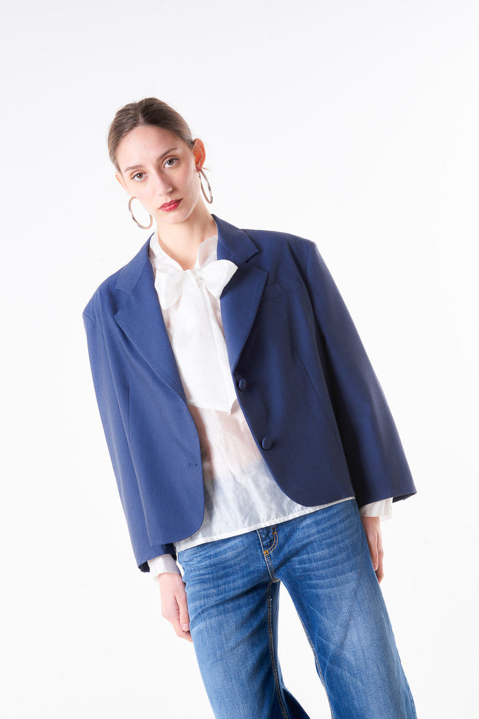 Cropped tailored blazer with notch lapel and button front wholesale