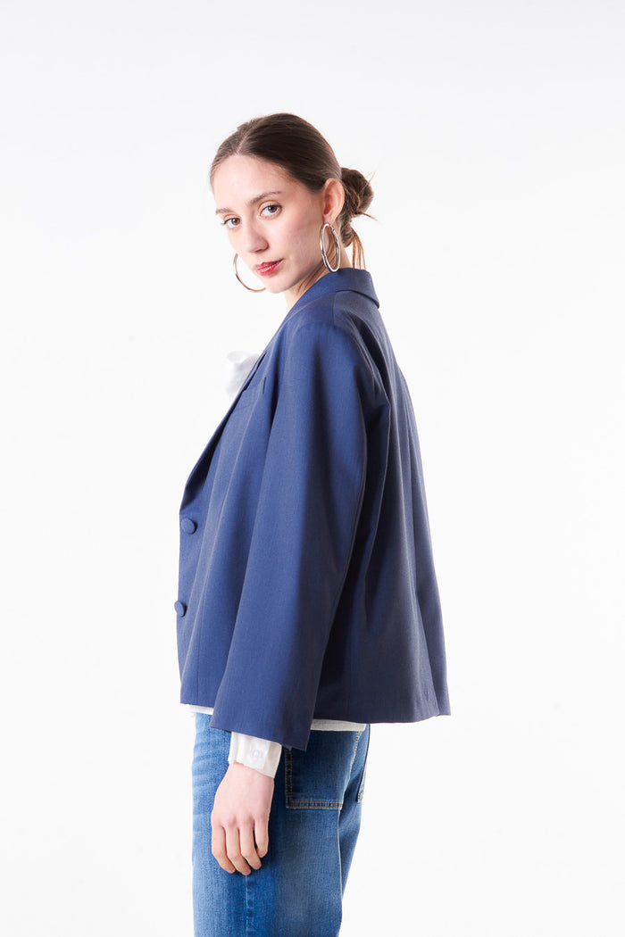 Cropped tailored blazer with notch lapel and button front wholesale
