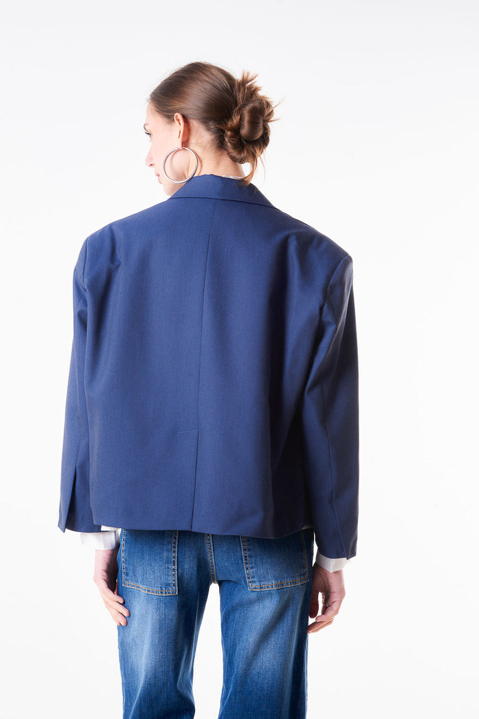 Cropped tailored blazer with notch lapel and button front wholesale