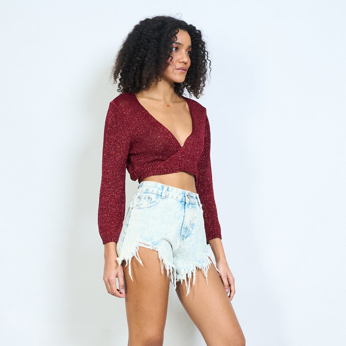 Cropped tie-front knit cardigan wholesale