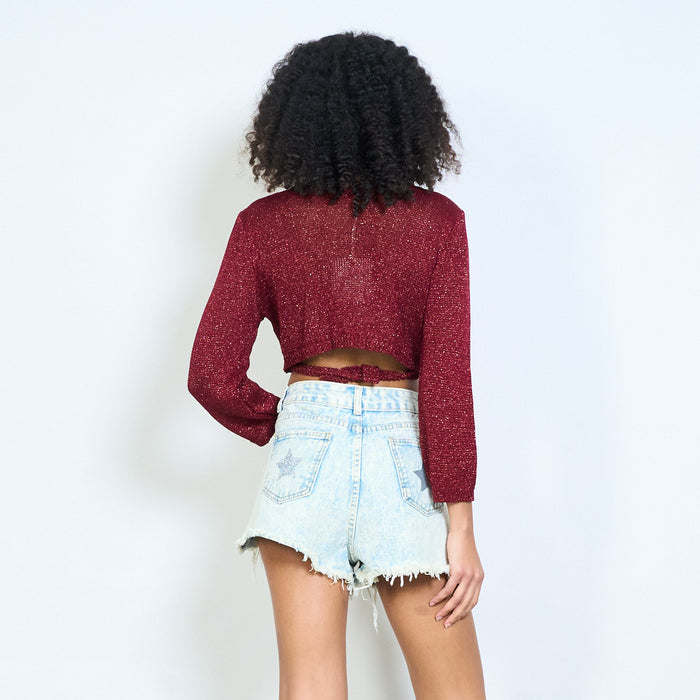 Cropped tie-front knit cardigan wholesale