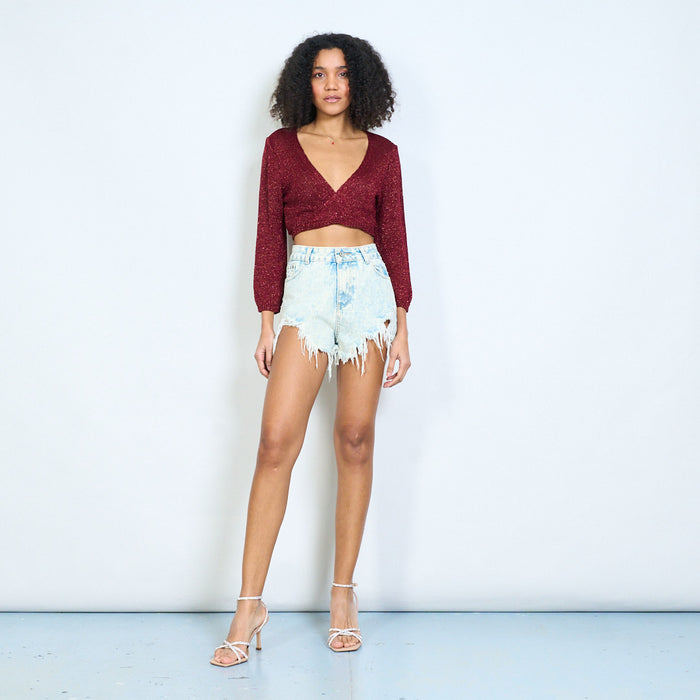 Cropped tie-front knit cardigan wholesale