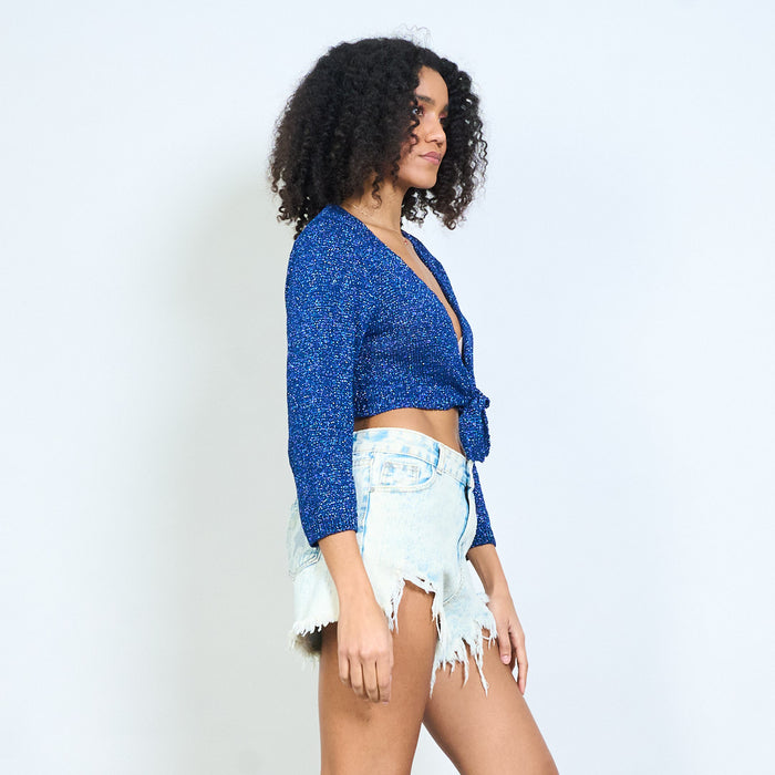 Cropped tie-front knit cardigan wholesale
