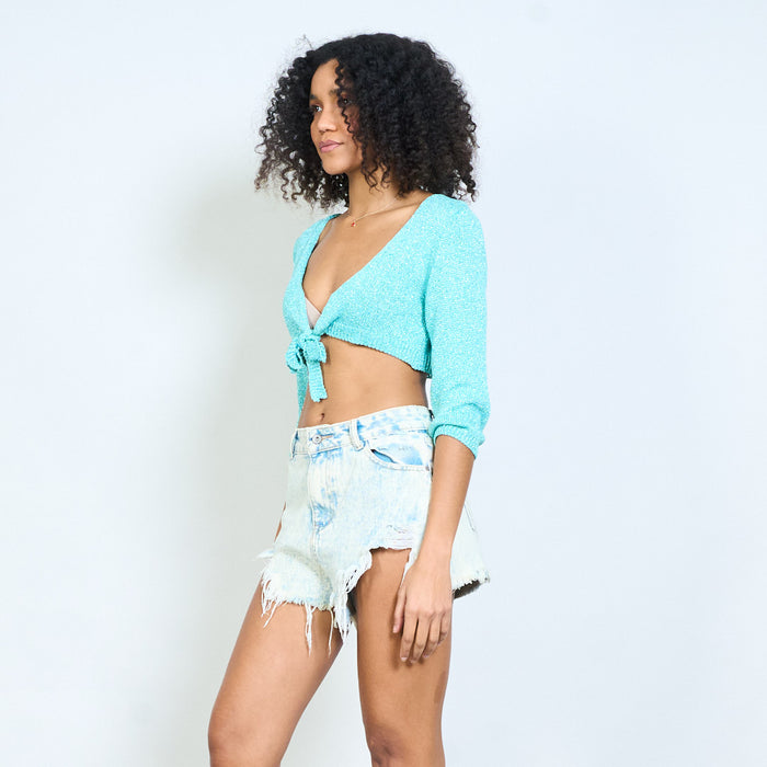 Cropped tie-front knit cardigan wholesale