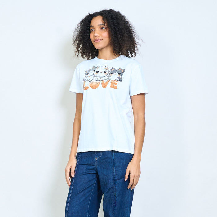 Cute cat trio "Love" graphic printed cotton t-shirt wholesale