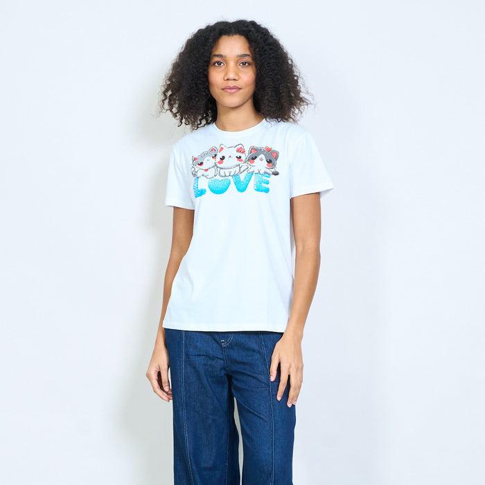 Cute cat trio "Love" graphic printed cotton t-shirt wholesale