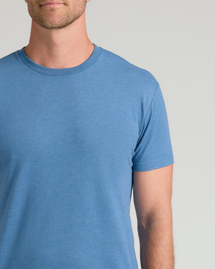 Dark Heather Blue Lake Classic Crew Neck on male model torso.