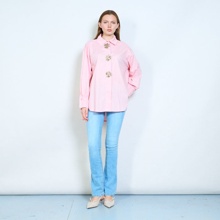 Decorative button collared blouse wholesale