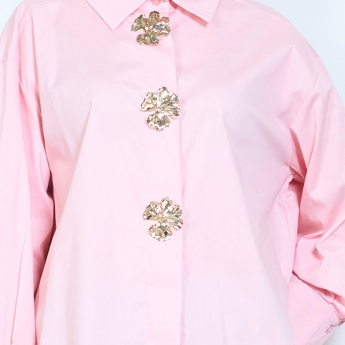 Decorative button collared blouse wholesale