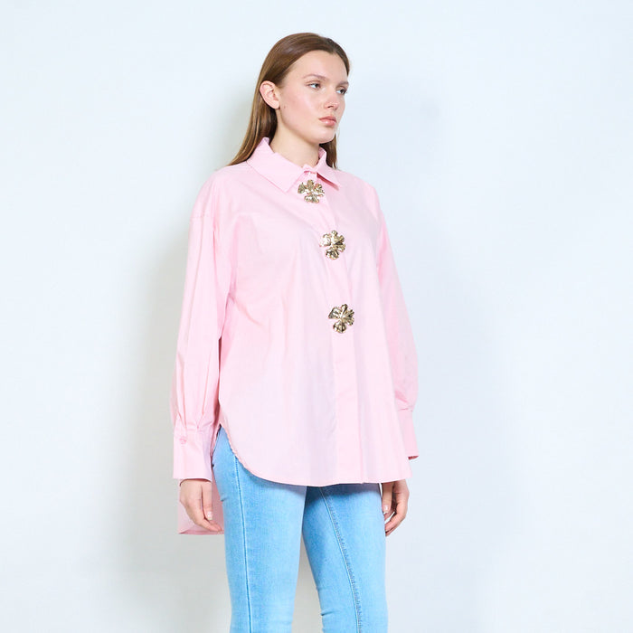Decorative button collared blouse wholesale