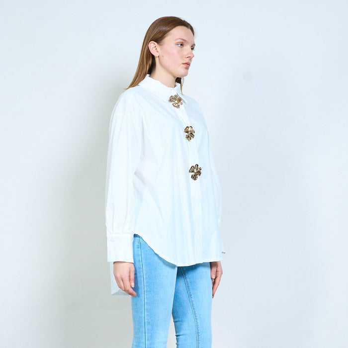 Decorative button collared blouse wholesale