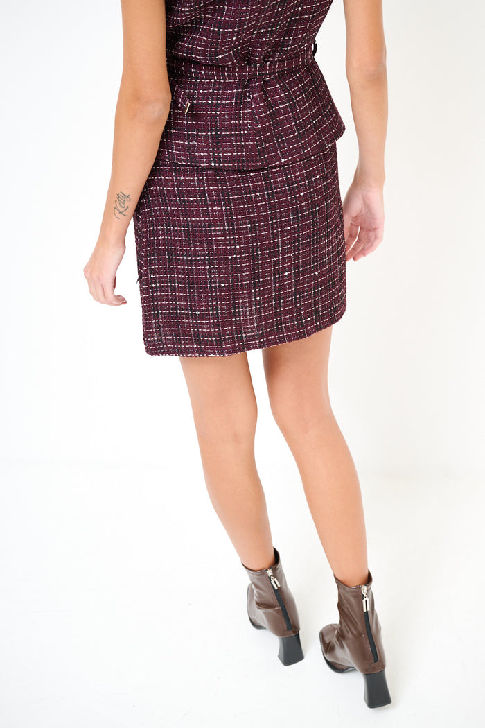 Detailes tweed mini skirt with front slit detail wholesale