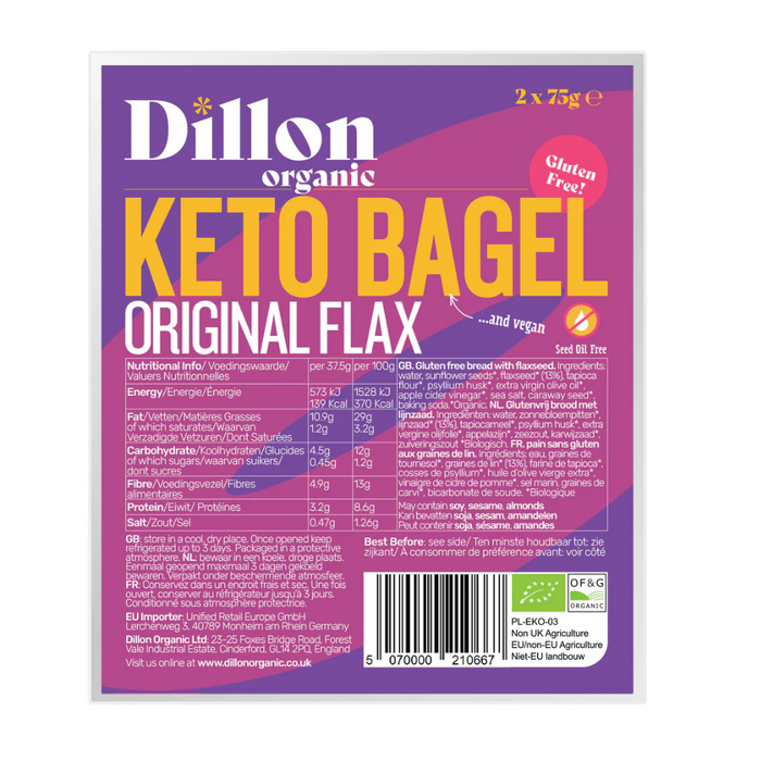 Dillon Organic Keto Bagel Original Flax 2x 75g