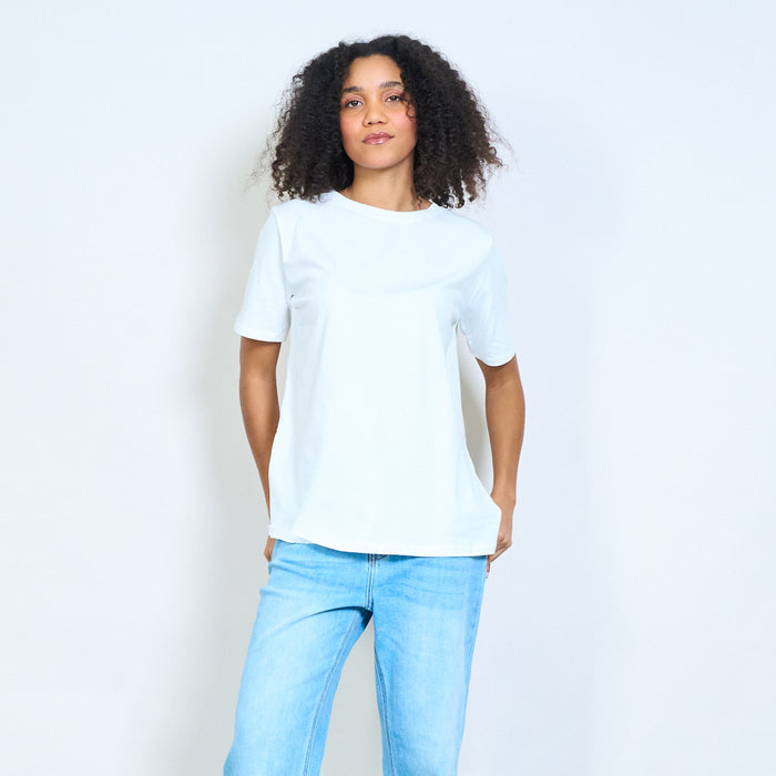 "Dolce vita" yellow chenille slogan back printed cotton t-shirt wholesale