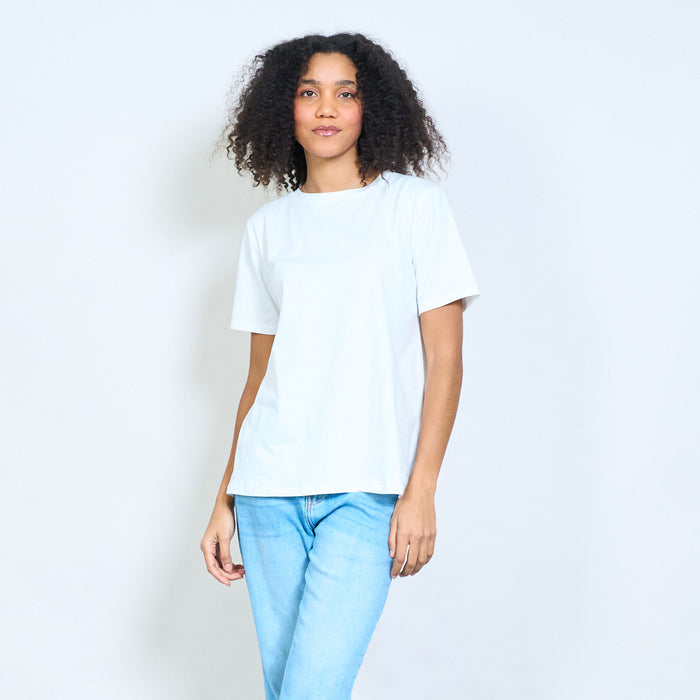 "Dolce vita" yellow chenille slogan back printed cotton t-shirt wholesale