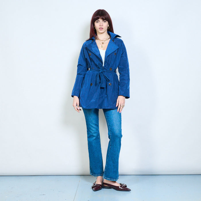 Double breasted belted structured long sleeve jacket wholesale