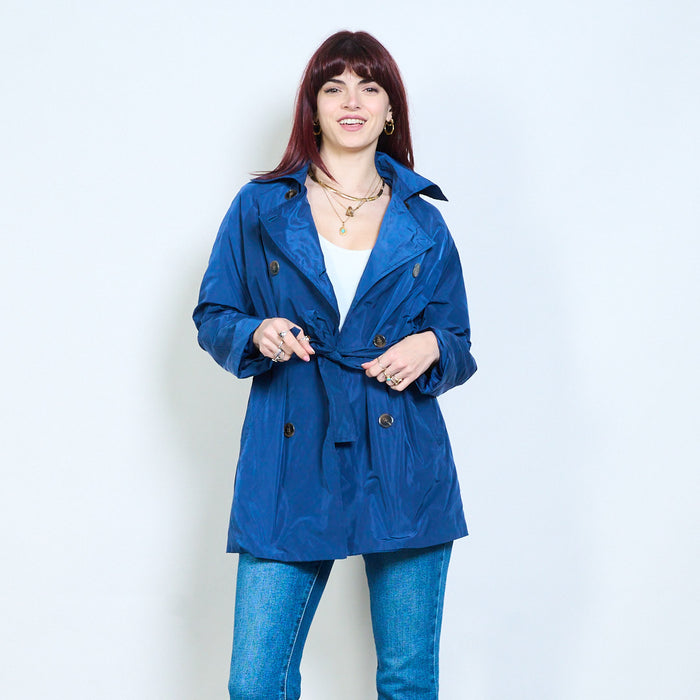 Double breasted belted structured long sleeve jacket wholesale