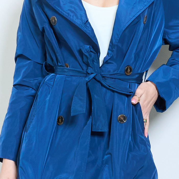 Double breasted belted structured long sleeve jacket wholesale
