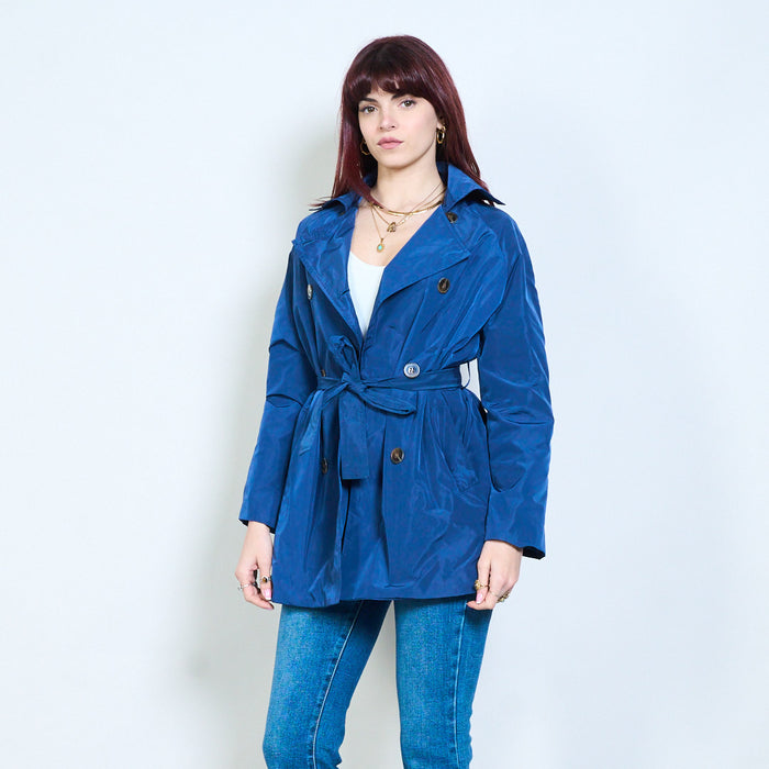 Double breasted belted structured long sleeve jacket wholesale