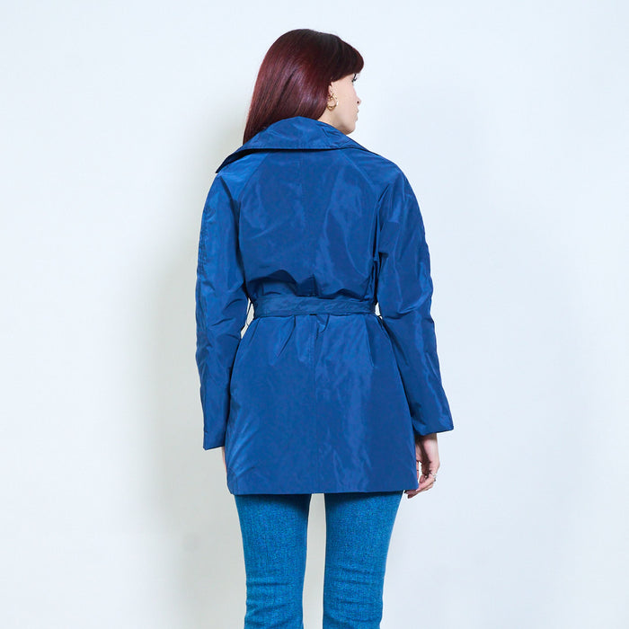 Double breasted belted structured long sleeve jacket wholesale