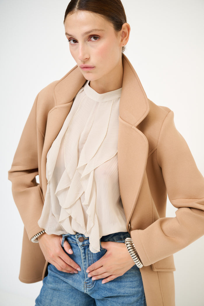 Double-breasted structured wool-look coat wholesale