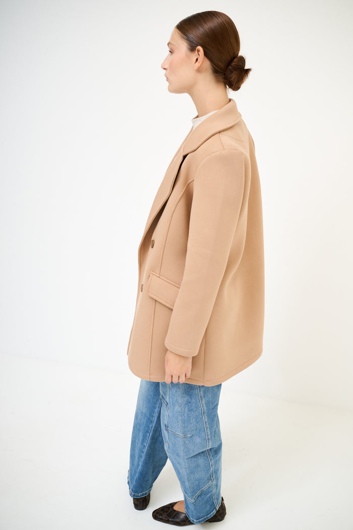 Double-breasted structured wool-look coat wholesale