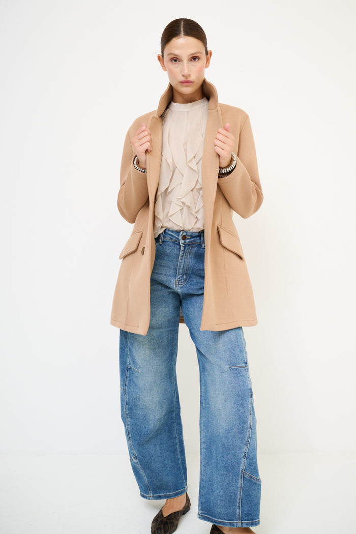 Double-breasted structured wool-look coat wholesale