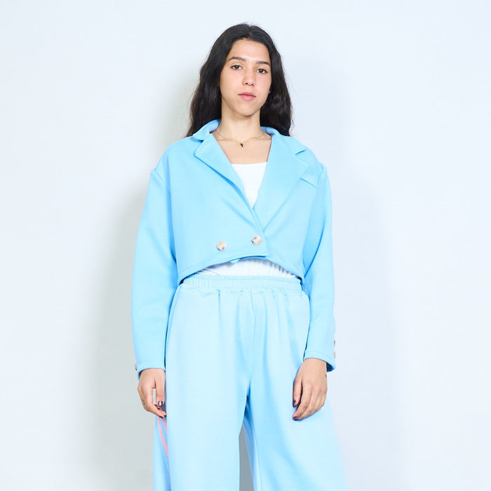 Double button cropped blazer with notched lapel wholesale
