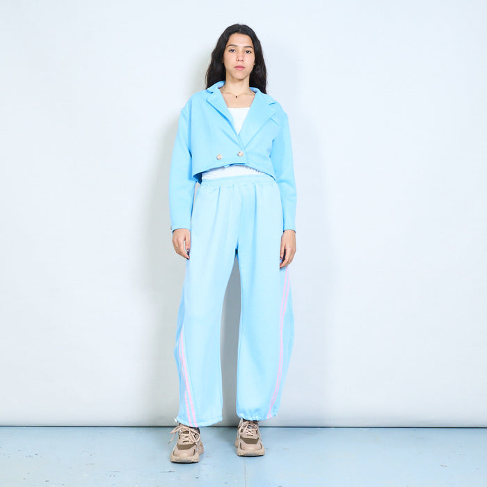 Double button cropped blazer with notched lapel wholesale