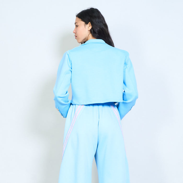 Double button cropped blazer with notched lapel wholesale