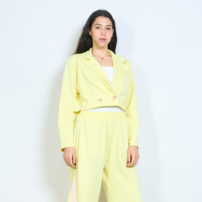 Double button cropped blazer with notched lapel wholesale
