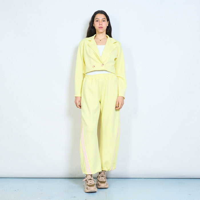 Double button cropped blazer with notched lapel wholesale