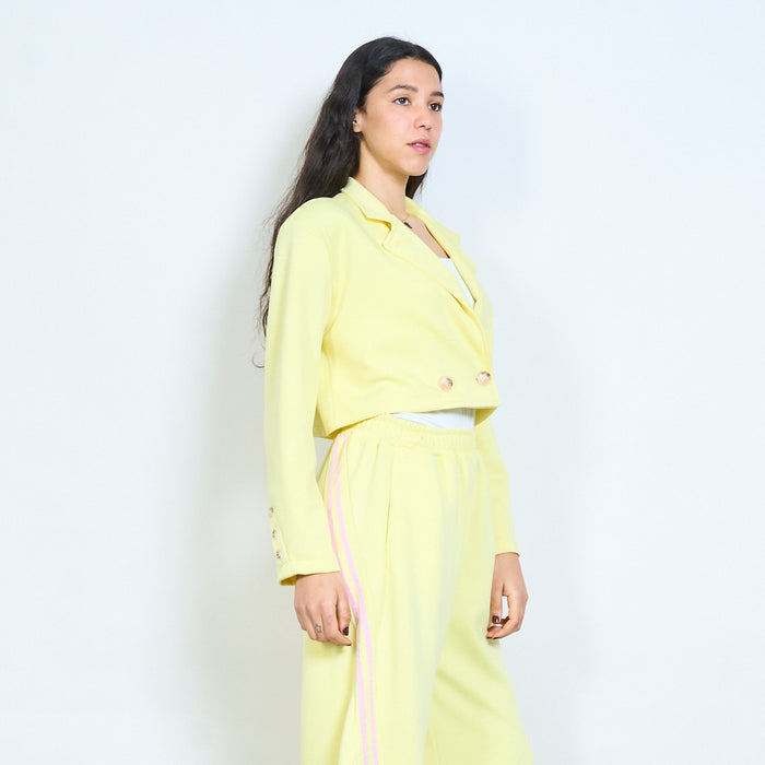 Double button cropped blazer with notched lapel wholesale