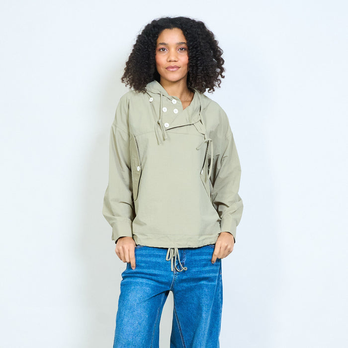 Double button hooded lightweight oversized jacket wholesale