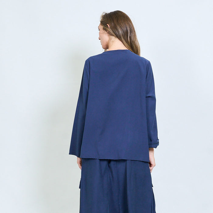 Draped asymmetric zip front blouse wholesale