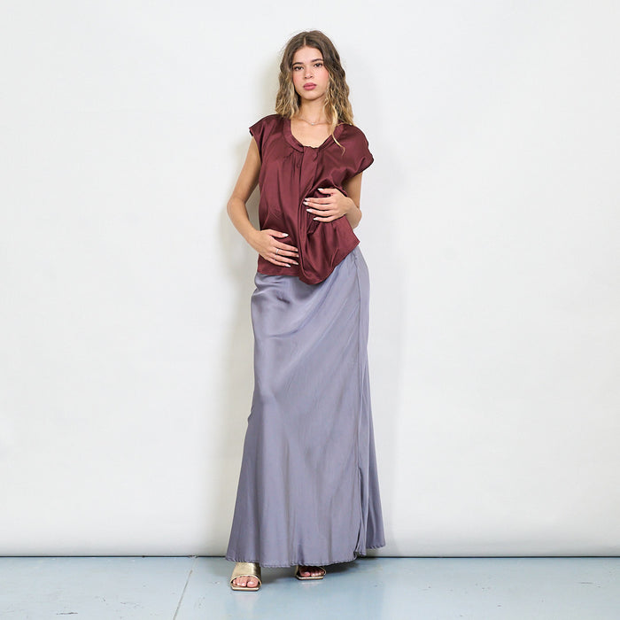 Draped front satin cap sleeve blouse wholesale