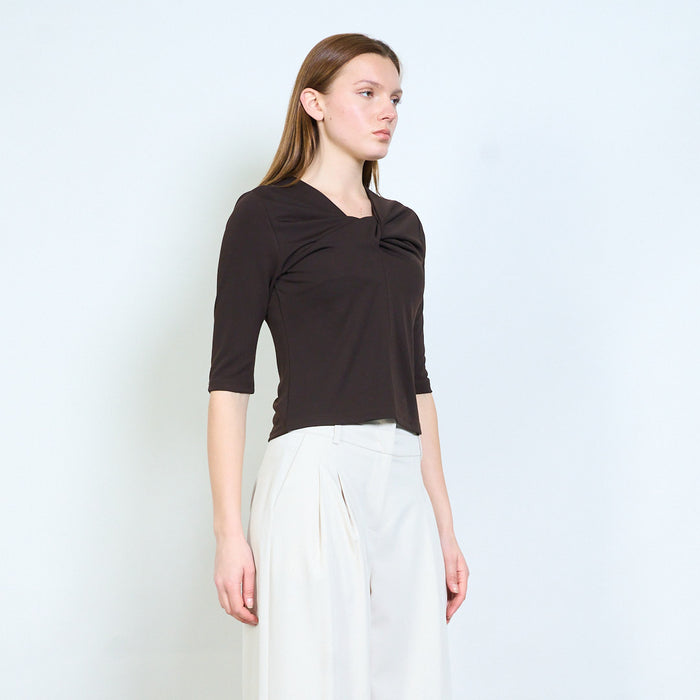 Draped front twist detail long sleeve top wholesale