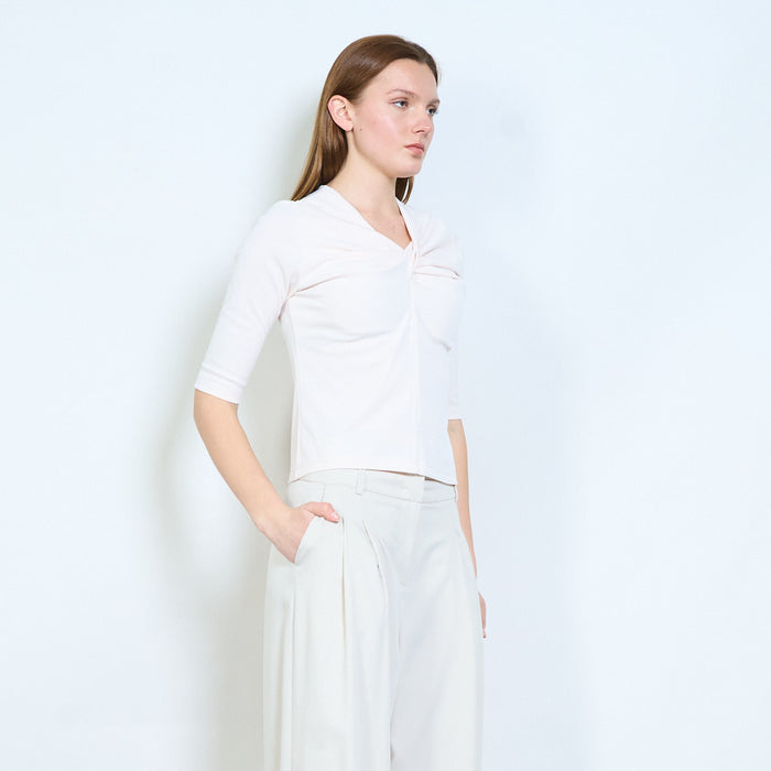 Draped front twist detail long sleeve top wholesale