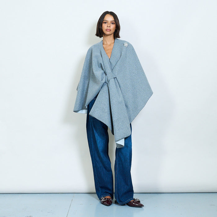 Draped knot front shawl with brooch wholesale