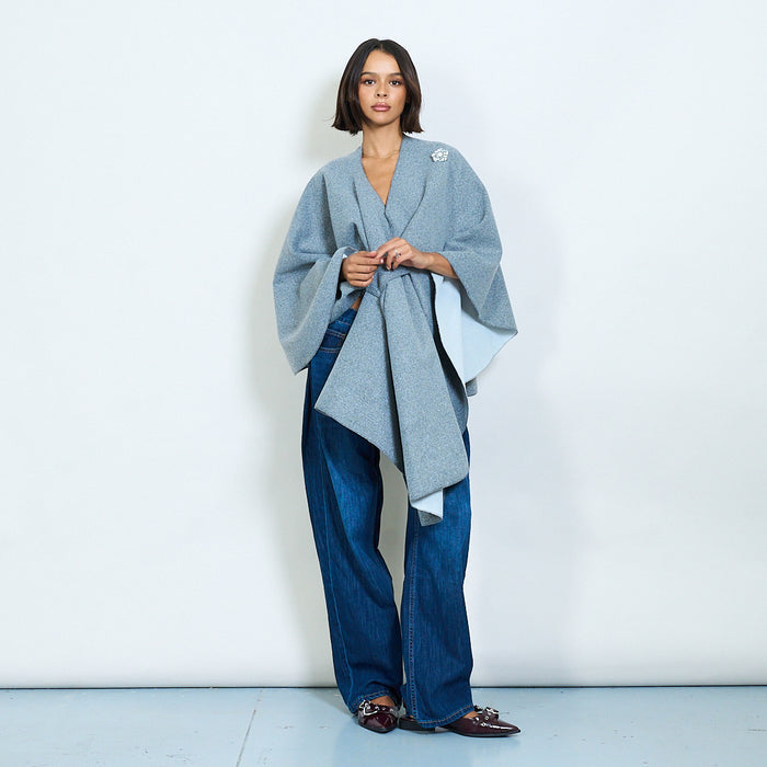 Draped knot front shawl with brooch wholesale