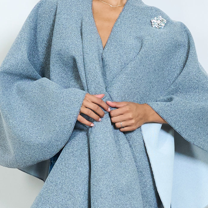 Draped knot front shawl with brooch wholesale