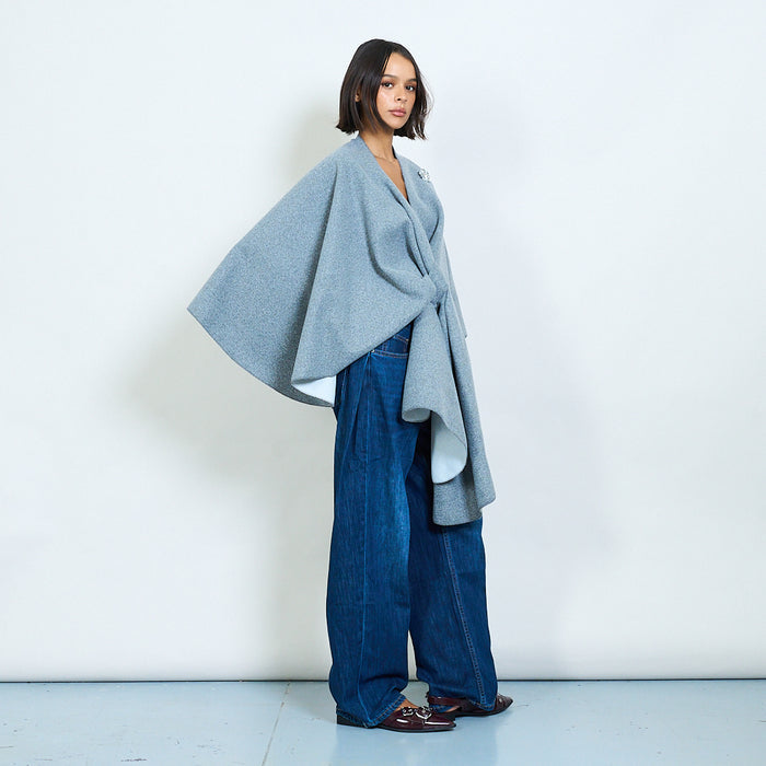 Draped knot front shawl with brooch wholesale