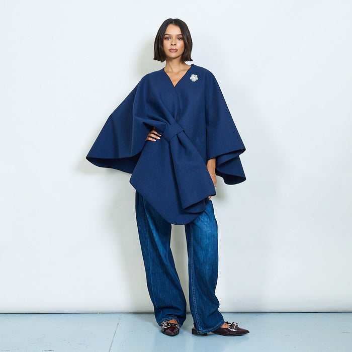 Draped knot front shawl with brooch wholesale