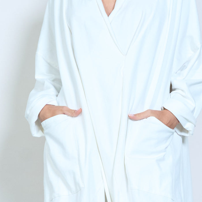 Draped wrap style long sleeve dress with pocket detail wholesale
