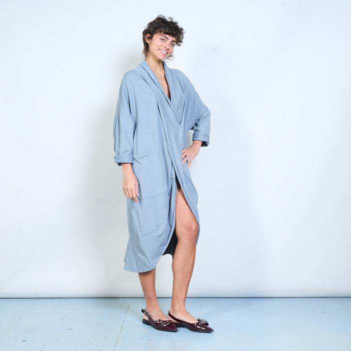 Draped wrap style long sleeve dress with pocket detail wholesale