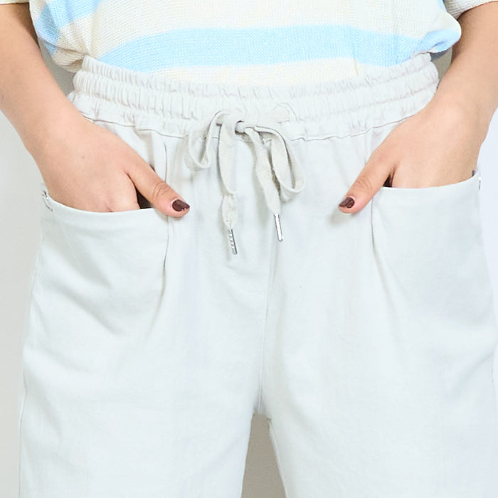 Drawstring elastic waist relaxed fit rolled hem trousers wholesale