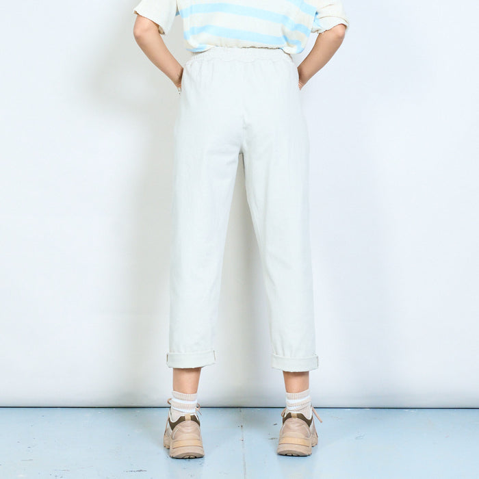 Drawstring elastic waist relaxed fit rolled hem trousers wholesale