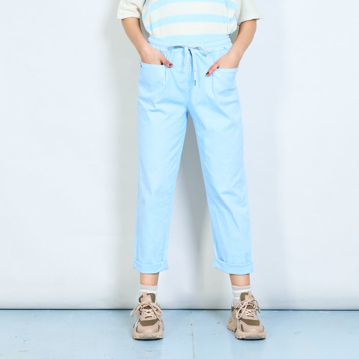 Drawstring elastic waist relaxed fit rolled hem trousers wholesale