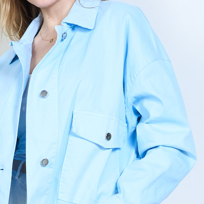 Drawstring hem button front pocket jacket wholesale